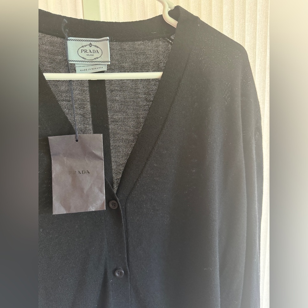 Prada Milano V-Neck Black Cardigan Size 48 EUC 100% Wool Designer - Picture 6 of 12